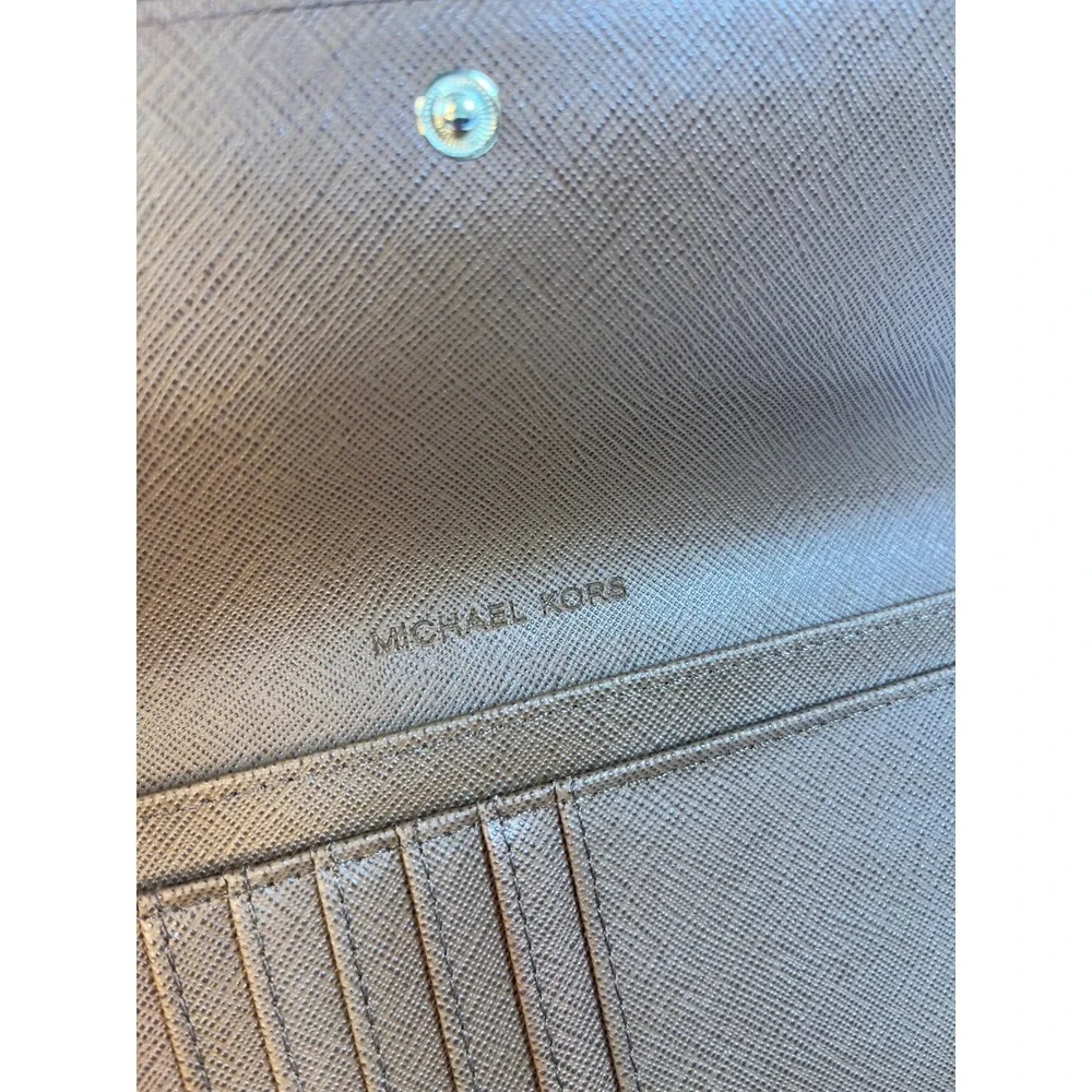 Michael Kors Fulton Flap Continental Wallet Brown Logo Signature Monogram Gold